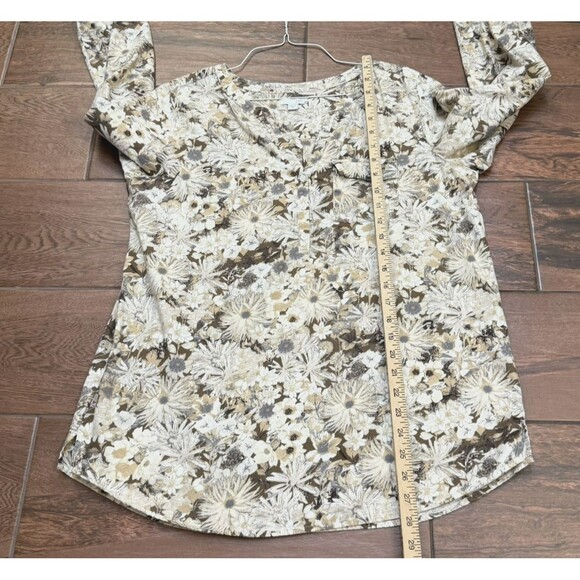 J. Jill Top Womens Medium 100% Cotton Blouse Floral Button Front Neutral Sz M - Picture 4 of 8